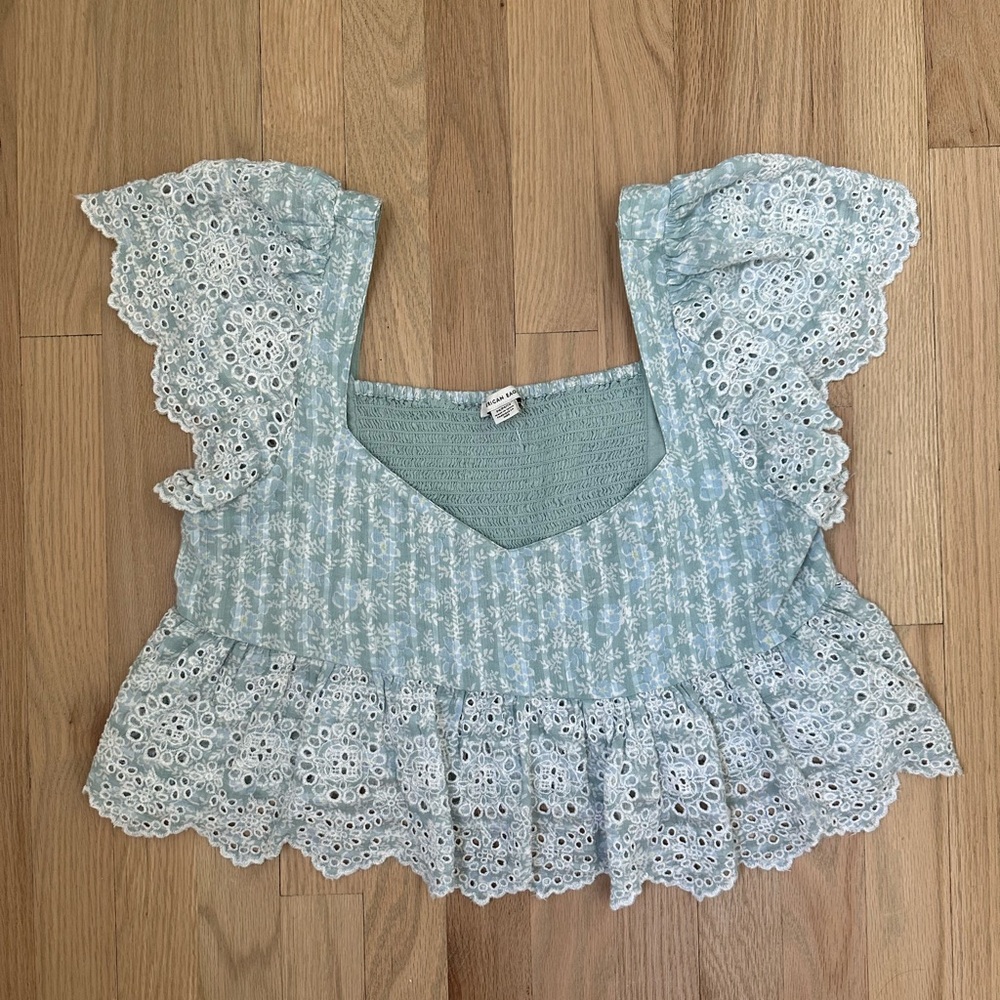 AE Ruffle Sleeve Cropped Babydoll Cottagecore Top MEDIUM - Picture 12 of 14